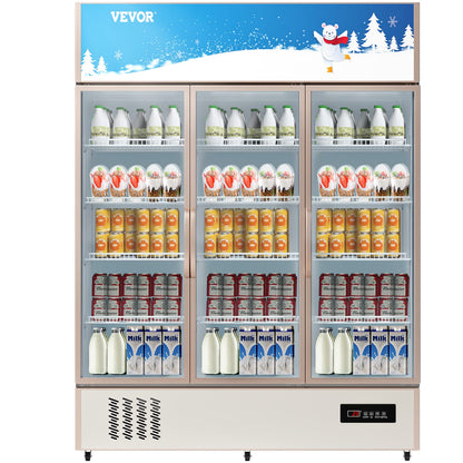 VEVOR Commercial Merchandiser Refrigerator Triple Glass Doors, Cubic Ft, Upright Display Beverage Cooler 79" Tall x 60" Width, Fridge with LED Lighting for Drink Wine Soda, Gold, 35 cu.ft