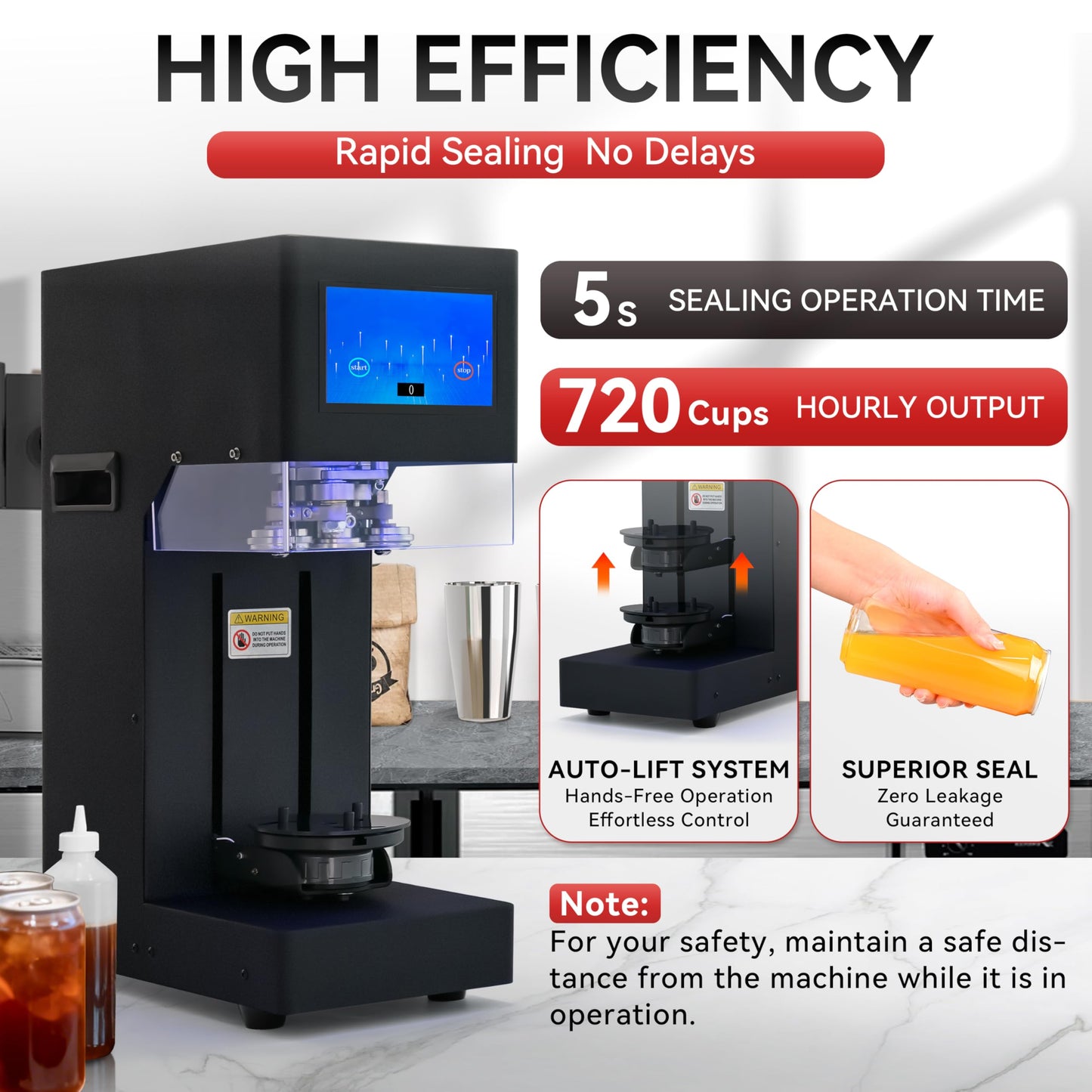 Vtsmax Commercial Automatic Soda Can Sealer Machine 55mm (2.2in) Canning Machine for Drinks, Suitable for Plastic & Aluminum Cans, Auto Height-Sensing 40-180mm, Adjustable Base 45-100mm, LED Counter