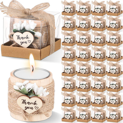 Retisee Wedding Candle Favors for Guests Bridal Shower Wood Memorial Tealight Candle Holder Thank You Gifts Handmade Candles for Wedding Baby Shower Housewarming Table Centerpiece(32 Sets)