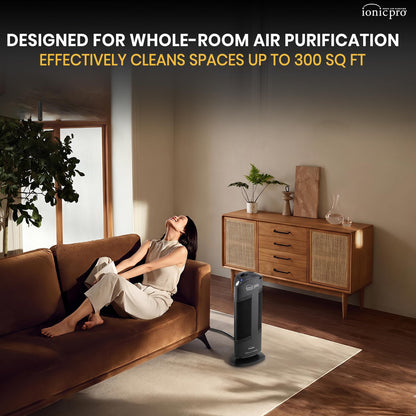 Ionic Pro Compact Air Purifier Tower, Never Replace Filters, Quiet Negative Ion Technology, Captures Pollutants, Pet Dander, Dust, Odor, Smoke, and More, CA200, Cleans Rooms Up to 300 sq. ft