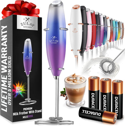 Zulay Kitchen Milk Frother Wand - Ultra-Fast Electric Whisk for Coffee, Lattes & Cappuccino - Includes 4 AA Batteries