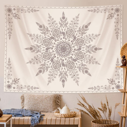 Lunerfex Boho Floral Tapestry Mandala Wall Tapestry, Cute Tapestries for Bedroom Beige Flower Tapestries Wall Hanging for Bedroom Living Room Decor Beige-2 70"x90"