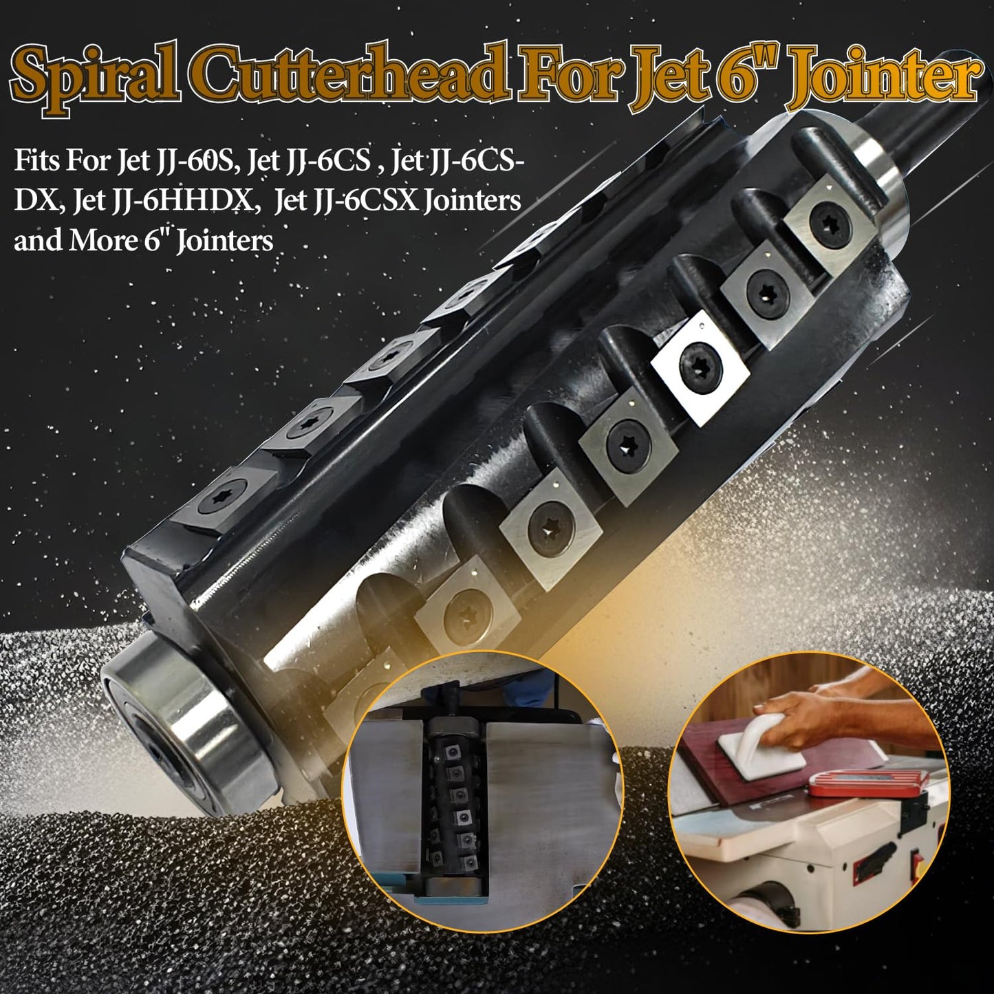6 Inch Spiral Cutter Head for Jet 6” jj-6csdx Long Bed Jointer Woodworking Spiral Helical Cutterhead with 28 Pieces Reversible Carbide Inserts