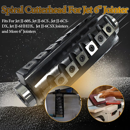 6 Inch Spiral Cutter Head for Jet 6” jj-6csdx Long Bed Jointer Woodworking Spiral Helical Cutterhead with 28 Pieces Reversible Carbide Inserts