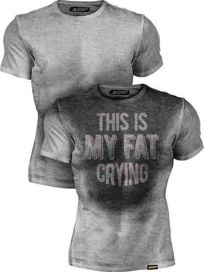 Actizio Men's Workout Shirt Cotton Fabric T-Shirt Short Sleeve Sweat Activated Motivational Exercise Gym Athletic Fit Moisture Wicking Fitness Shirt - This is My Fat Crying (Size L)