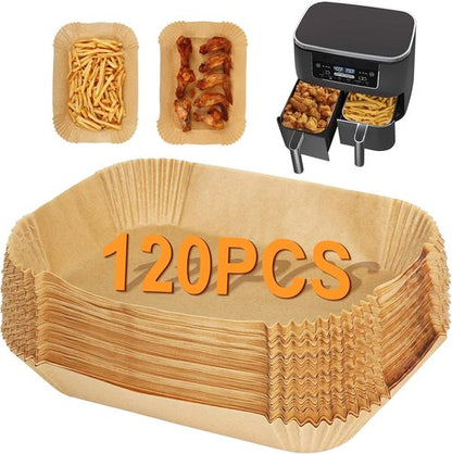 BYKITCHEN Air Fryer Liners - Set of 120 Rectangle Disposable Liners for Ninja Dual Air Fryers | Compatible with DZ201, DZ401, DZ550, SL401, Instant Vortex