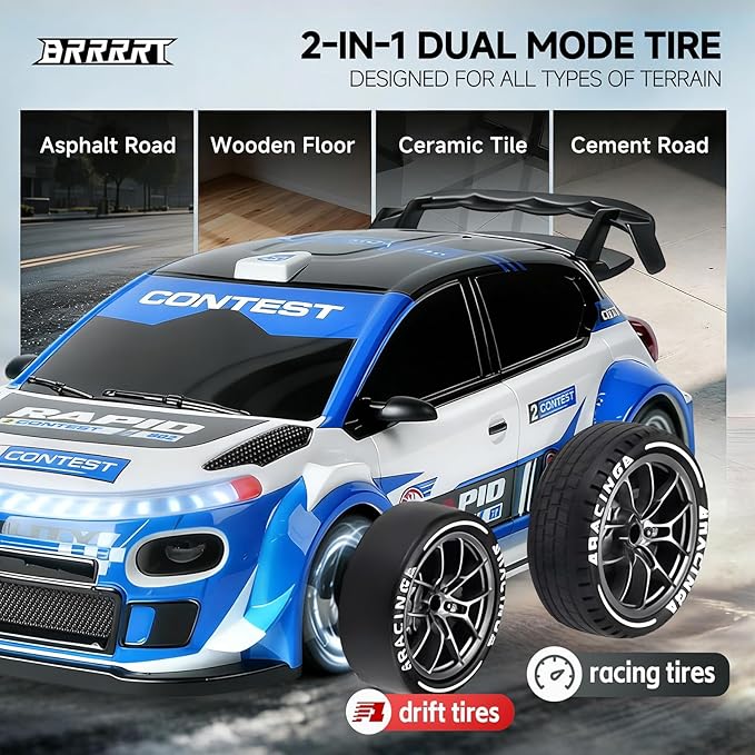 BRRRRT 1:24 Remote Control Rally Car4WD High Speed Remote Control Cars with LED LightsDrift Car for Boys and Girls Age 6+ Blue