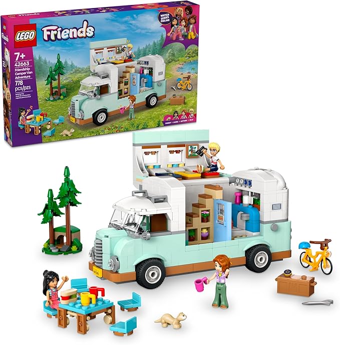 LEGO Friends Friendship Camper Van Adventure Toy Building Set - Pretend Play Set for Kids Girls and Boys Ages 7+ - Gift Idea for Birthday - with 3 Minidolls and Ferret Figure - 42663