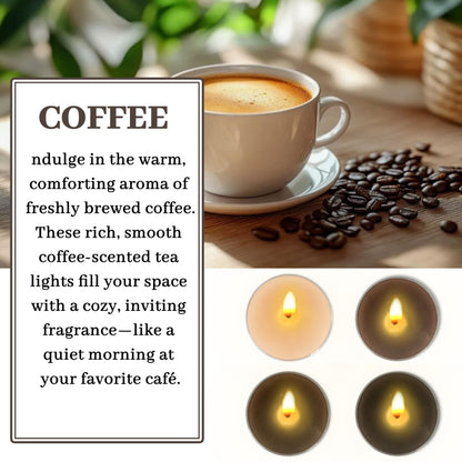 Gradient Brown Tealight Candle Coffee Scented Tealight Candles 12 Pack Hand Poured Smokeless 4 Hour Clean Burning Round Tea Lights for Morning Coffee Ritual Breakfast Table Kitchen Counter