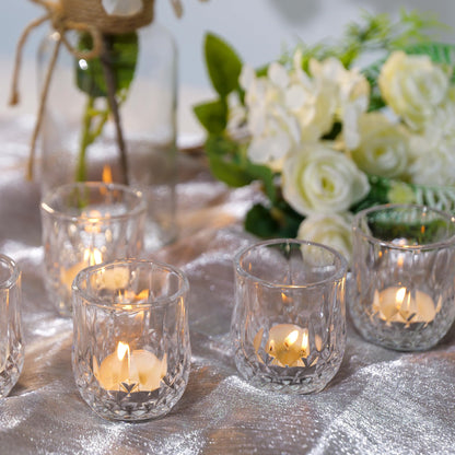 12 Pcs Votive Candle Holders, Clear Glass Tea Lights Candle Holder in Bulk for Table Centerpiece, Tealight Candle Holders for Wedding, Party, Home, Bridal Shower, Birthday