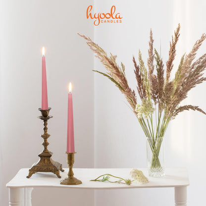 Hyoola Tall Taper Candles - 10 Inch Rose Pink Unscented Dripless Taper Candles - 8 Hour Burn Time - 4 Pack