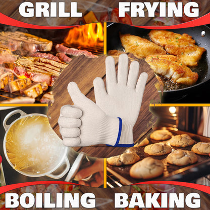 Heat-Resistant Cooking Gloves for Indoor and Outdoor Use - Gloves for Cooking, Baking, Pot-Holding, Smoker Grill Handling, and So On – Kitchen Gloves with 896 Degree Resistance, White, 10215
