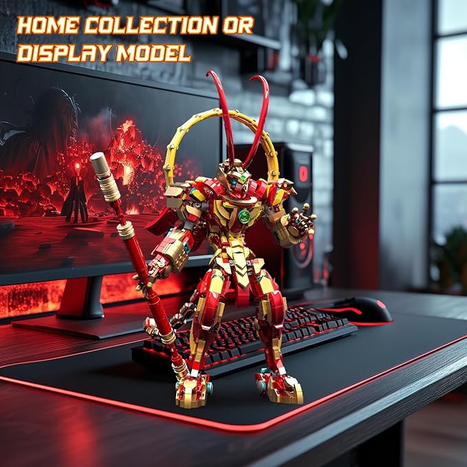 NUTCRACKER Monkey King Mech Building Set for Adult - Cool Action Figure Wukong Mech Toy Block Set Monkie Kid Collection Display Model Valentine's Day Gift for Boys Girls (1393Pieces