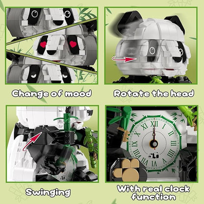 3 in 1 Panda Building Block Set for Kids Age 6+ Cute Animal Brick Alarm Clock Toy with Replace The Eyes Movable Arms and Head Compatible with Lego Creative Home Decor Gift for Adults(853PCS)