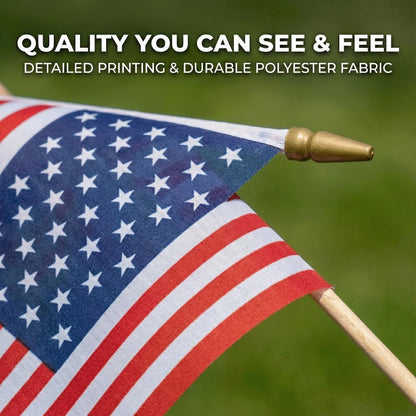 Pack of 100 Mini American Flags - 4x6 Inch Small American Flags on Sticks - Preassembled Handheld USA Flags for Memorial Day, 4th of July Decorations & Patriotic Events