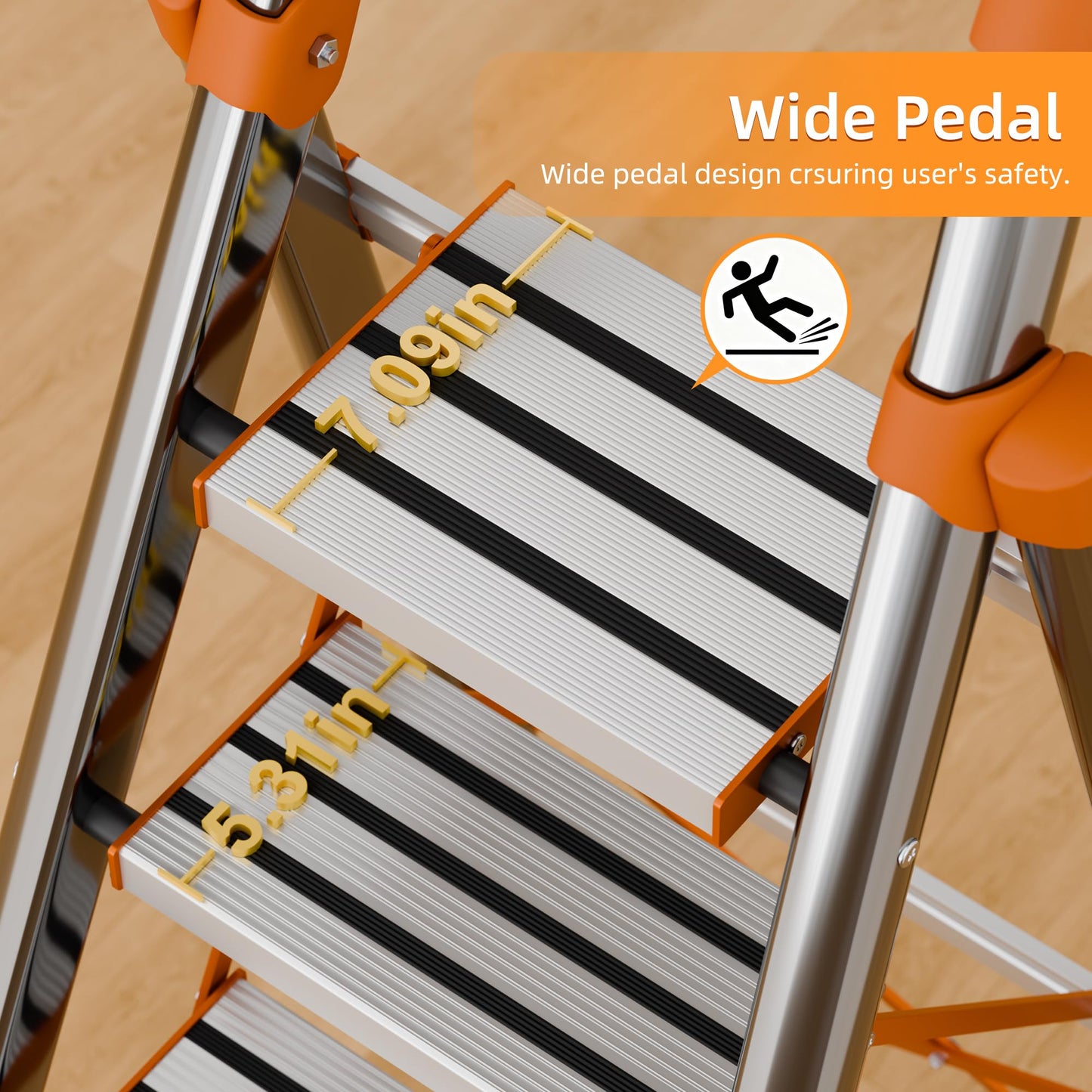 NYtoll 6 Step Folding Ladder, Step Stool with Wide Anti-Slip Pedal, Sturdy Steel Ladder, Convenient Handrail, Lightweight, Portable for Home, Kitchen, Garage