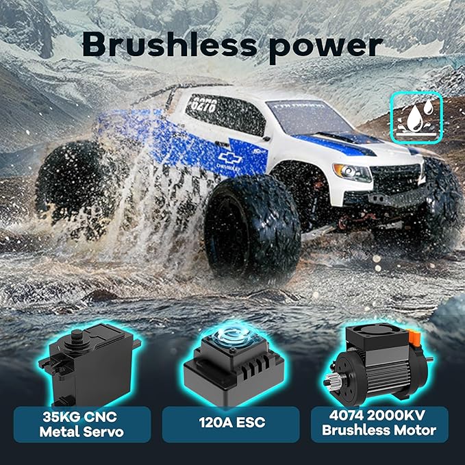 BEEZRC FMT10 1/10 Chevrolet Brushless RC Monster Truck Licensed Chevy Colorado 4x4 RC Truck Off-Road RC Car High Speed 80 km/h Remote Control Car for Adults RS Red/Black (no Battery)