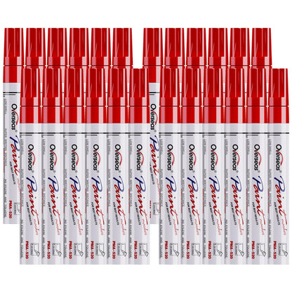 Overseas Red Paint Pens Permanent Markers 24 Pcs, Oil Based Paint Markers Set, Quick Drying, Waterproof, Medium Tip Marker Pens for Metal, Rock, Wood, Plastic, Canvas, Glass, Stone, Rubber, Paper