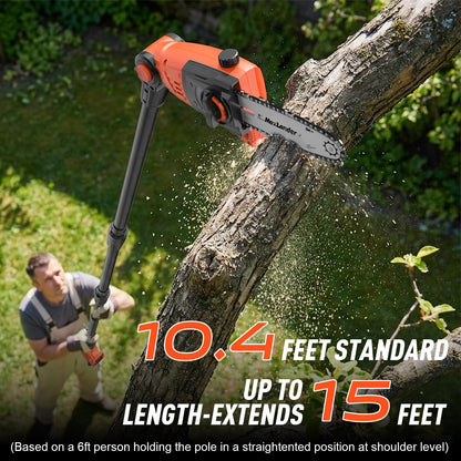 MAXLANDER 2-in-1 Cordless Pole Saw & Hedge Trimmer, 8-Inch Electric Pole Saw 18-Inch Pole Hedge Trimmer, 15ft Max Reach, 16ft/s Speed, Auto Oiling, with 20V 2X3.0Ah Battery & Charger for Tree Trimming