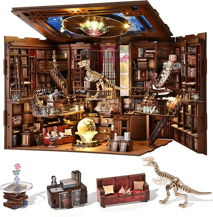 Book Nook Kit DIY Miniature Dollhouse Booknook Kit with Led Light and Dust Cover (Beyond Library Max)