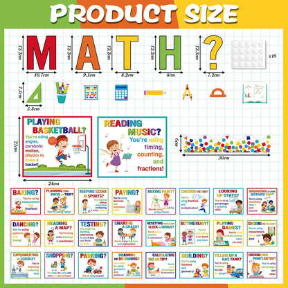 Pajean 85 Pcs Math Bulletin Board Set Math Posters Classroom Decorations for Elementary Middle High School Mathematics Education Posters Teacher Supplies (Boho)