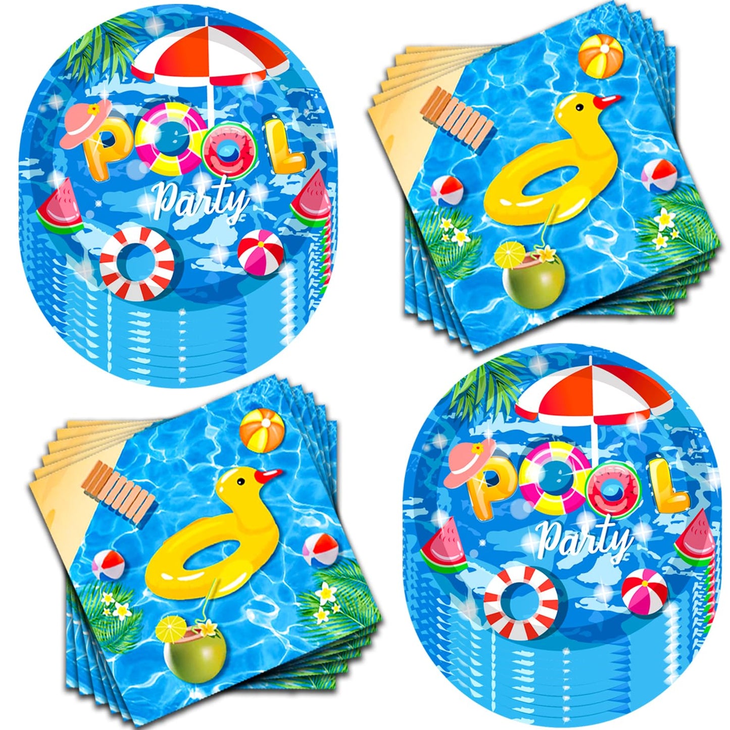 GOGUOGOFA 80Pcs Pool Party Supplies Summer Pool Party Set 7""Pool Paper Plate Pool Napkins for Beach Pool Theme luau Beach Pool Birthday Party Decorations|Serve 40, Blue