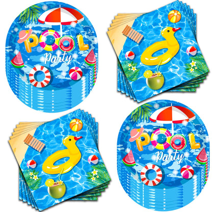 GOGUOGOFA 80Pcs Pool Party Supplies Summer Pool Party Set 7""Pool Paper Plate Pool Napkins for Beach Pool Theme luau Beach Pool Birthday Party Decorations|Serve 40, Blue