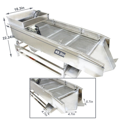 TECHTONGDA Straight Vibrating Sieve Screen Shaker Electric Linear Sifter Machine Stainless Steel Two Layers Two Motors 4mm 1mm Screen Size 15.7×37.4inch 110V