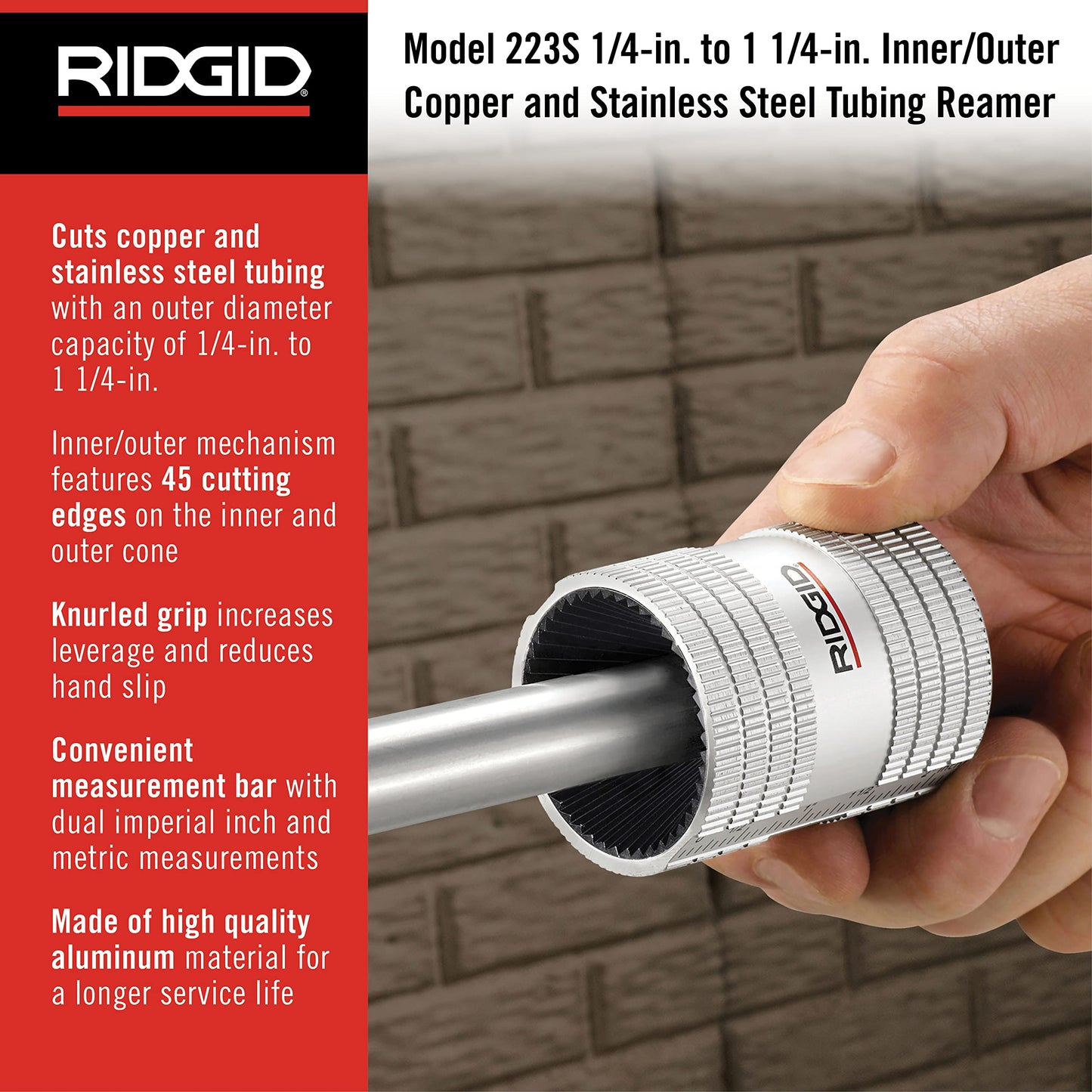 RIDGID 604 38033 Heavy-Duty Instrument Bender, 1/4-inch Tubing Bender for Bends & 29983 Model 223S 1/4" to 1-1/4" Inner/Outer Copper and Stainless Steel Tubing and Pipe Reamer
