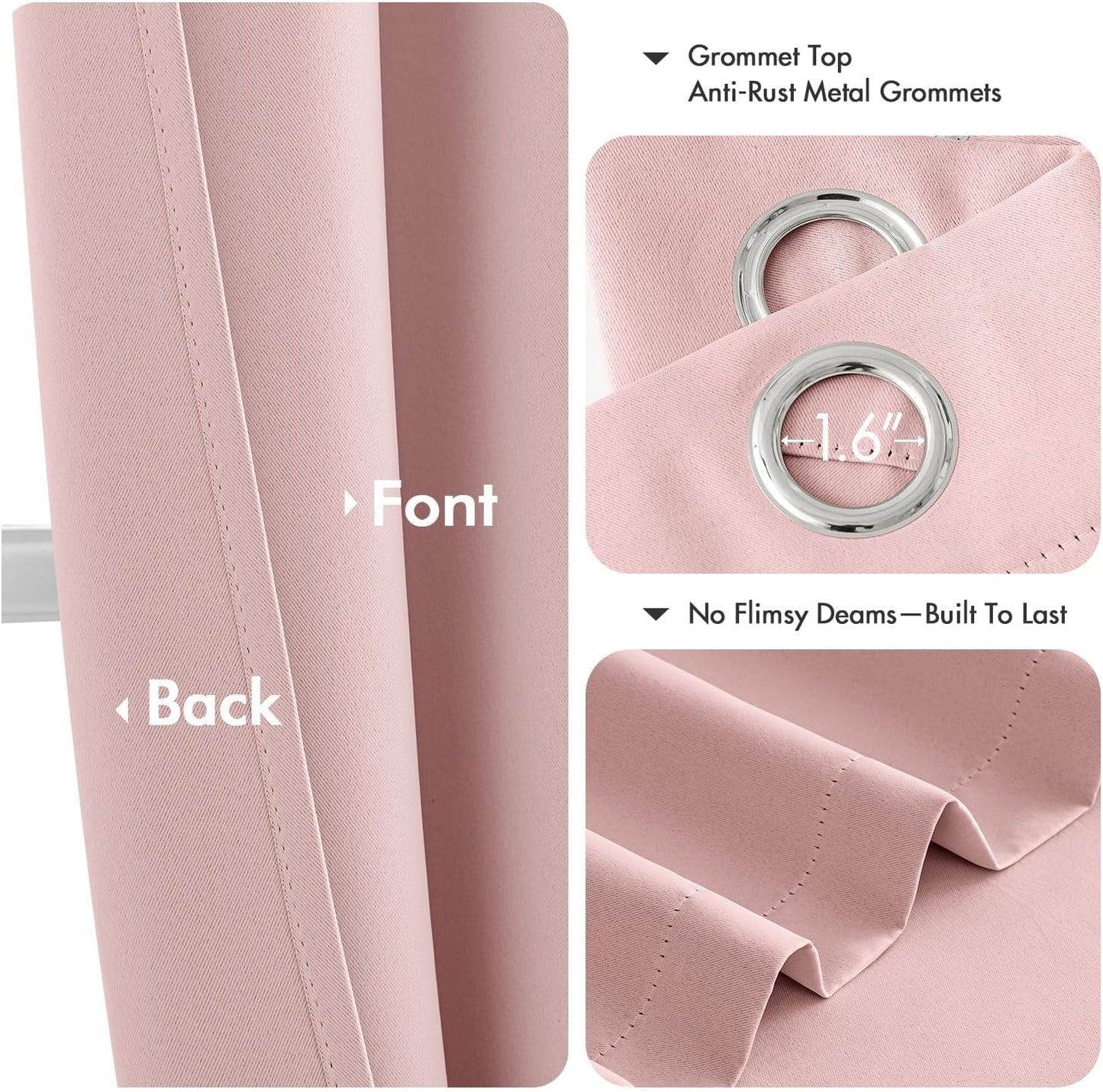MIULEE Baby Pink Blackout Curtains - Thermal Insulated Room Darkening Drapes | 40 x 45 Inches, 2 Panels