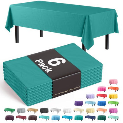 Exquisite Party Solids 6-Pack Premium Plastic Tablecloth 54in. x 108in. Rectangle Plastic Table Cover - Teal