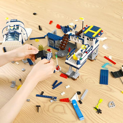 City Police Station STEM Building Sets Compatible with Lego Military Helicopter AirplaneBoats Ship Swat TeamBuilding Kit for Kids 565 PCS Best Gift for 6-10 Boys