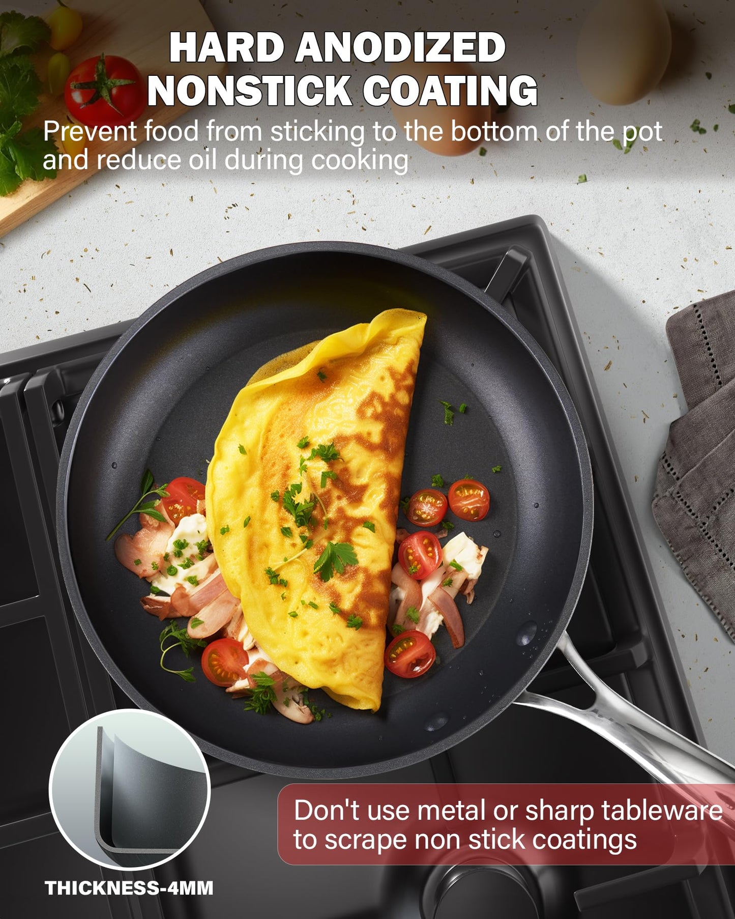 Cooks Standard Frying Omelet Pan, Classic Hard Anodized Nonstick 8-Inch/20cm Saute Skillet Egg Pan, Black