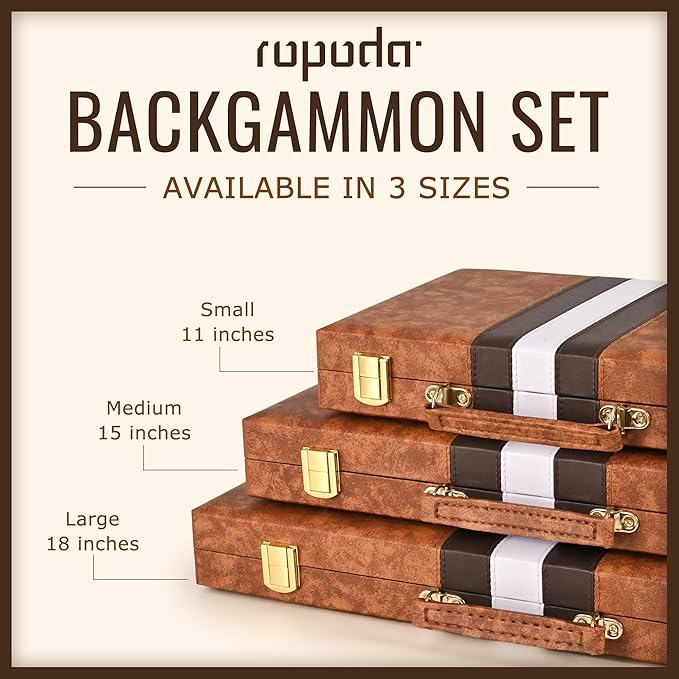 ropoda Backgammon Board Game Set (15 Inches) for Adults and KidsClassic Board Strategy GamePortable and Travel Backgammon Set with Premium Leather CaseBest Strategy &amp Tip Guide