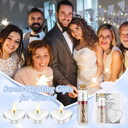 Wovnet 50 Sets Wedding Party Favors for Guests Bulk Including Heart Shaped Candles and Empty Matches Jars with Cork Top Thank You Cards and Organza Bags for Wedding Bridal Shower Party (Blue Flower)