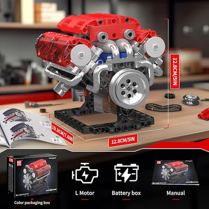Mould King V8 Engine Building Blocks Sets 10155 Model Engines Kit That Runs 8-Cylinder Sports Car Engine Build Kits for Adults with Battery and Motor Construction STEM Toy(552 Pcs)