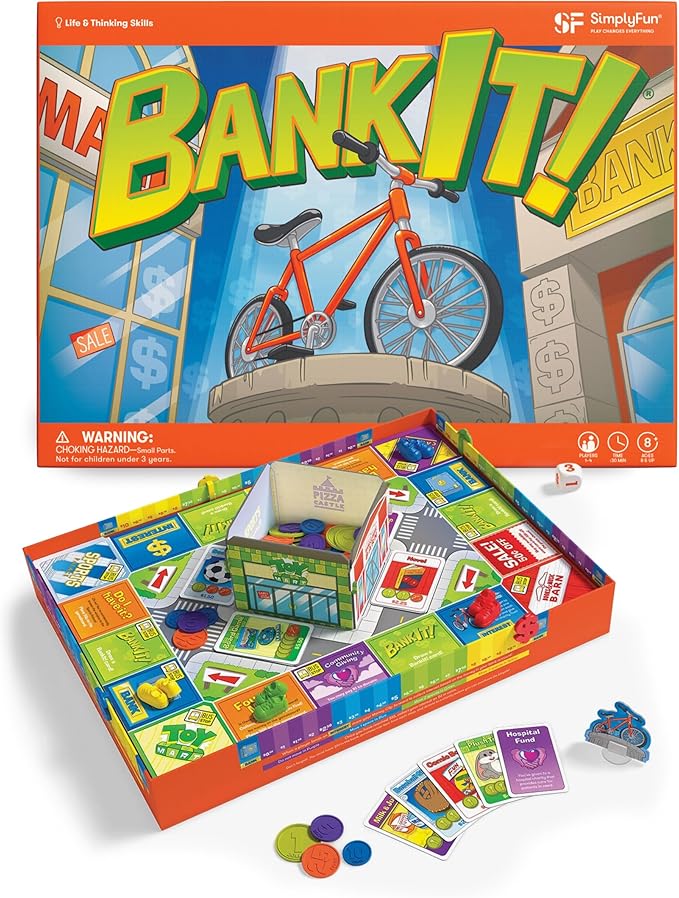 SimplyFun BankIt! - Money Game for Kids - Learn to Save Spend Donate Earn Bank Interest and More - Game for Kids Ages 8 and Up 1 to 4 Players