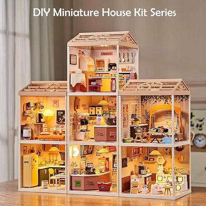 DIY Miniature House Kit for Adults LED Living Room Dollhouse Kit with Furniture &amp Roof Creative Building Toy for Mini Figures Adult Craft Kits &amp Room Decor Gift