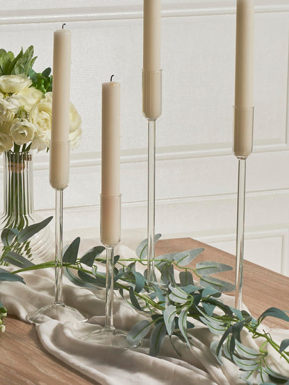 Willceka Candle Holder, Glass Taper Candle Tall Candlestick Holder, 4 Different Heights, for Table Centerpiece, Wedding, Party, Clear, 8pcs