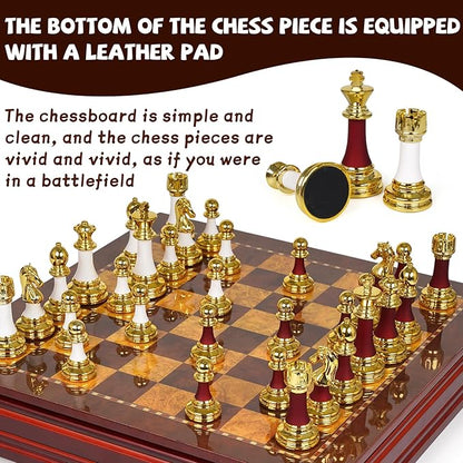 15-Inch Large Chess Set for Adults and Kids – Weighted Zinc Alloy &amp Acrylic Chess Pieces with Wooden Chess Board Premium Classic Board Game for Home Office Family Game Night &amp Gifts