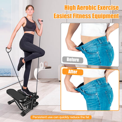 Hydraulic Fitness Stepper with LCD Monitor - Mini Stepper with 300LBS Loading Capacity and Resistance Bands