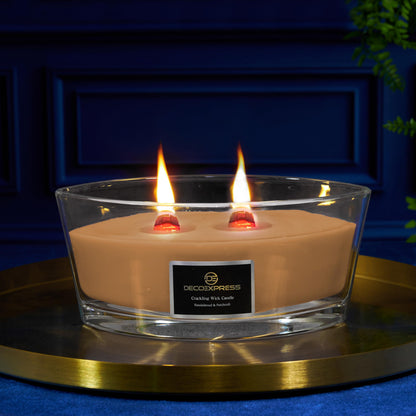 DECO EXPRESS Scented Candles, Crackle Double Wick Candles, Long 50 Hours Burn Time, Home Decor & Gift Ideas (Sandalwood/Patchouli)