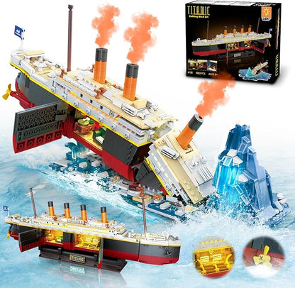 Titanic Building Set with Light 2 in 1 Titanic Ship 3.6mm Mini Building Block 1883 PCS Ship Model with Glacier Display Stand Building Brick Toy Gift for Adults Teens Boys Girls 10 11 12+