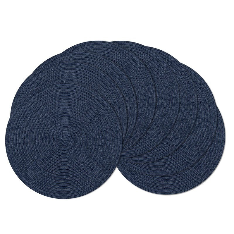 SHACOS Round Placemats Set of 8 Washable 15 inch Round Table Mats Cotton Polyester Woven Braided Place Mats for Dining Table, Navy