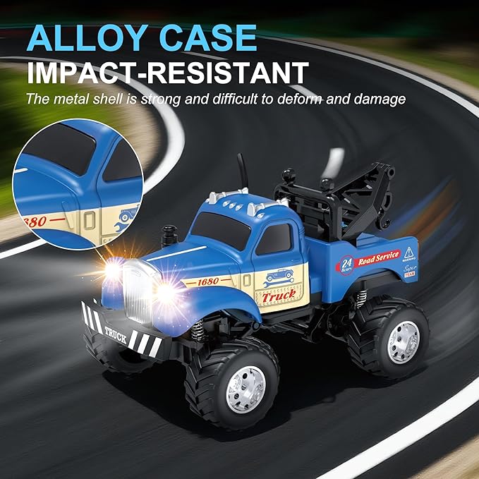 MOONTOY 1:64 Scale Mini Alloy Truck RC Car with LED Lights 2.4Ghz Remote and App Control Toy Car 3-Speed Adjustment Pocket Toy Car for Kids 4-8 Years and Adults (Yellow)