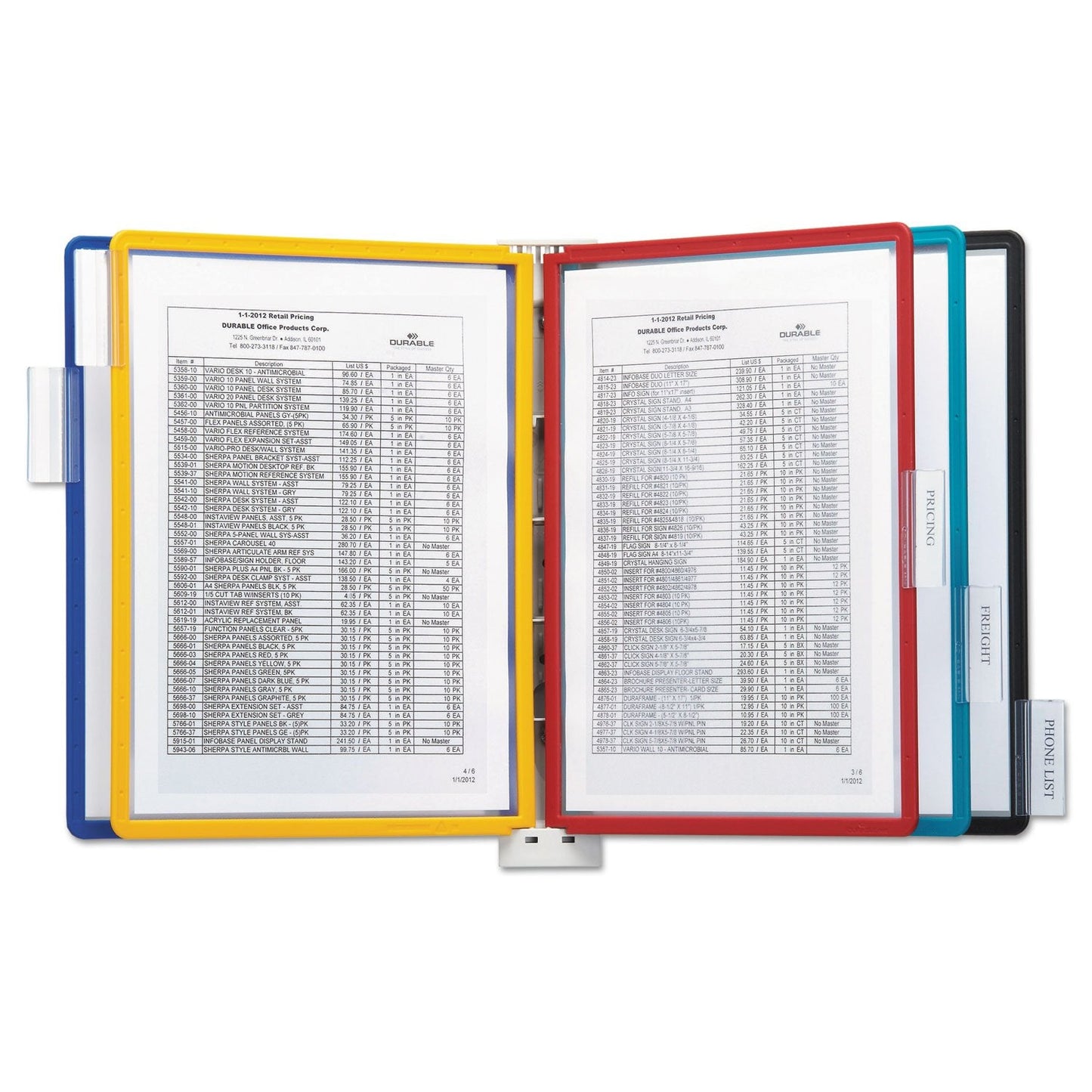 Durable Vario Magnetic Wall Reference System, 5 Panels, 10 Pockets, Assorted Borders