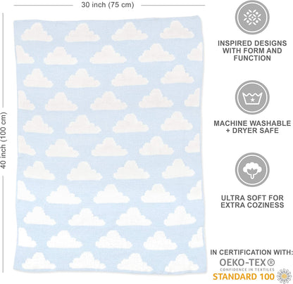 Living Textiles Blue Clouds Chenille Soft Baby Blanket Reversible Premium Cozy Fabric for Best Comfort - for Infant,Toddler,Newborn,Nursery,Boy,Unisex,Throw,Crib,Stroller,Gift, Blue Clouds 40x30