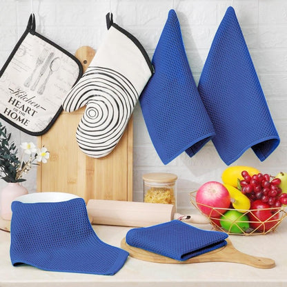 Homaxy 100% Cotton Waffle Weave Kitchen Dish Towels, Ultra Soft Absorbent Quick Drying Cleaning Towel, 13 x 28 Inches, 8-Pack, Blueberry