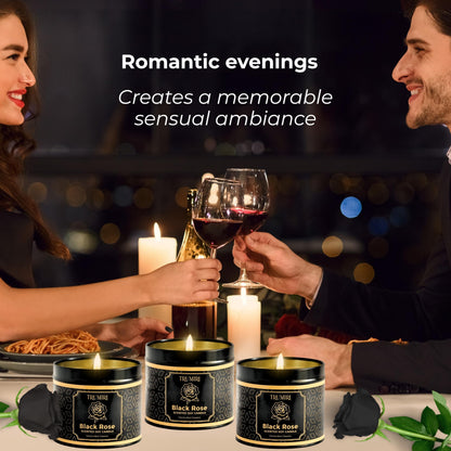Black Rose Candle Strong Scented Soy Candel Clean Non Toxic Velas Aromáticas Gift for Women 5Oz Decorative Tin Jars with Lids Pack of 3