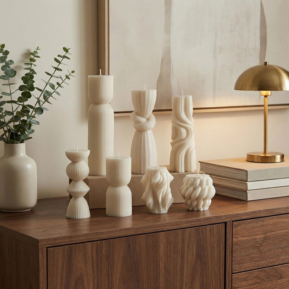 7-Pack Pillar Candles - Soy Wax Handmade Ribbed Candles for Home Decor, Housewarming Gift, Shelf & Table Decor - Aesthetic Modern Candles Set (White)